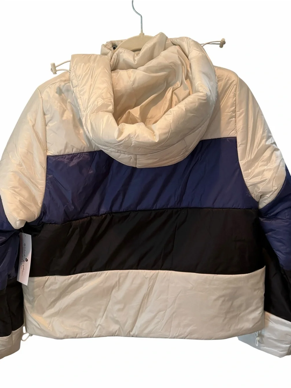 Spiritual Gangster Aero Colorblock Puffer Jacket Small NWT Cream Blue Black